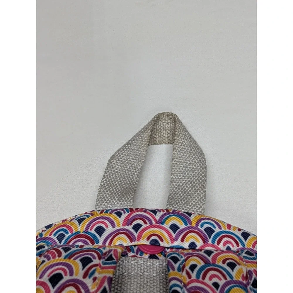 Kipling Seoul Small Backpack Rainbow Scallop Print Pink Monkey Keychain Multi